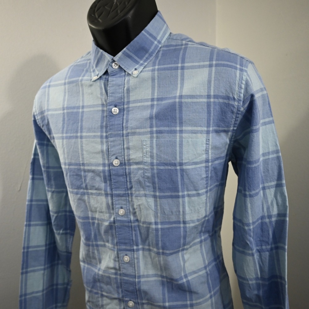 Bonobos Button Down Shirt Mens M Slim Fit Blue Plaid Long Sleeve‎ Pocket Cotton
